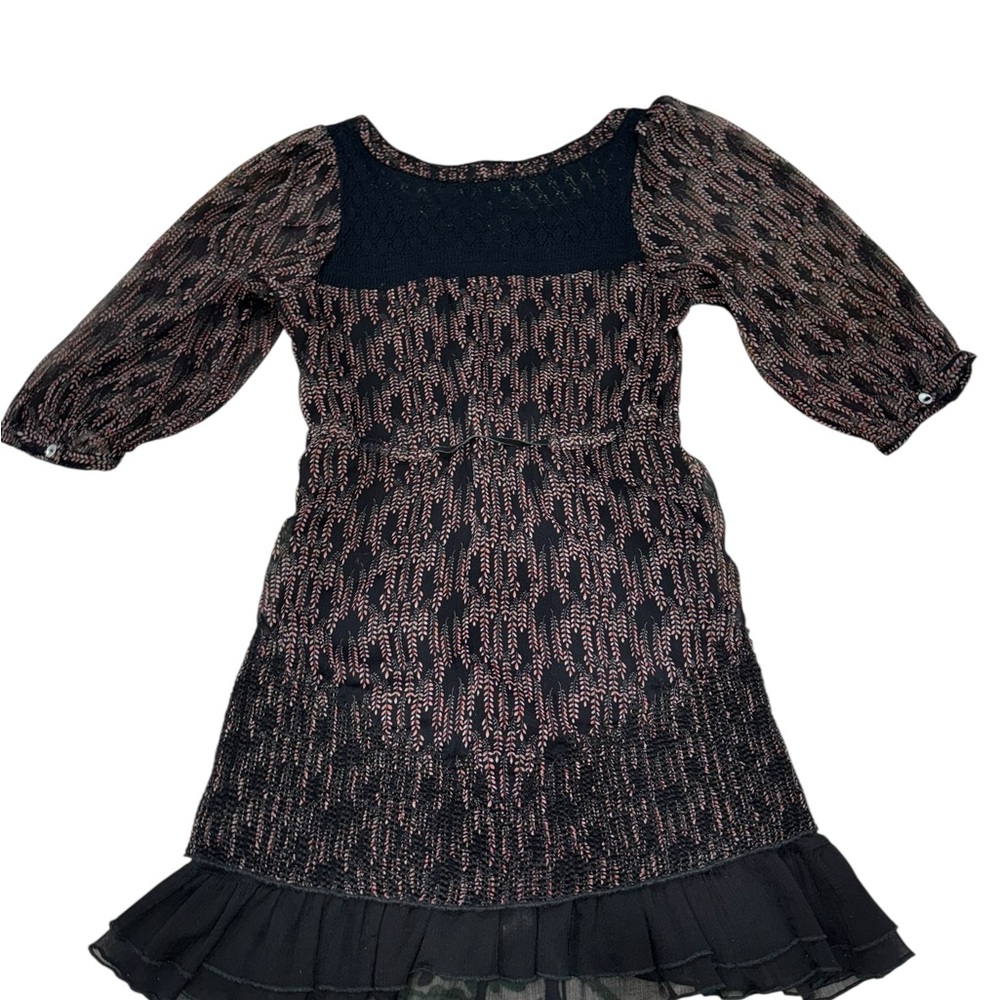 Free People Black & Pink Floral Boho Mini Dress, Lace Trim & Ruffles Size XS - Picture 2 of 7